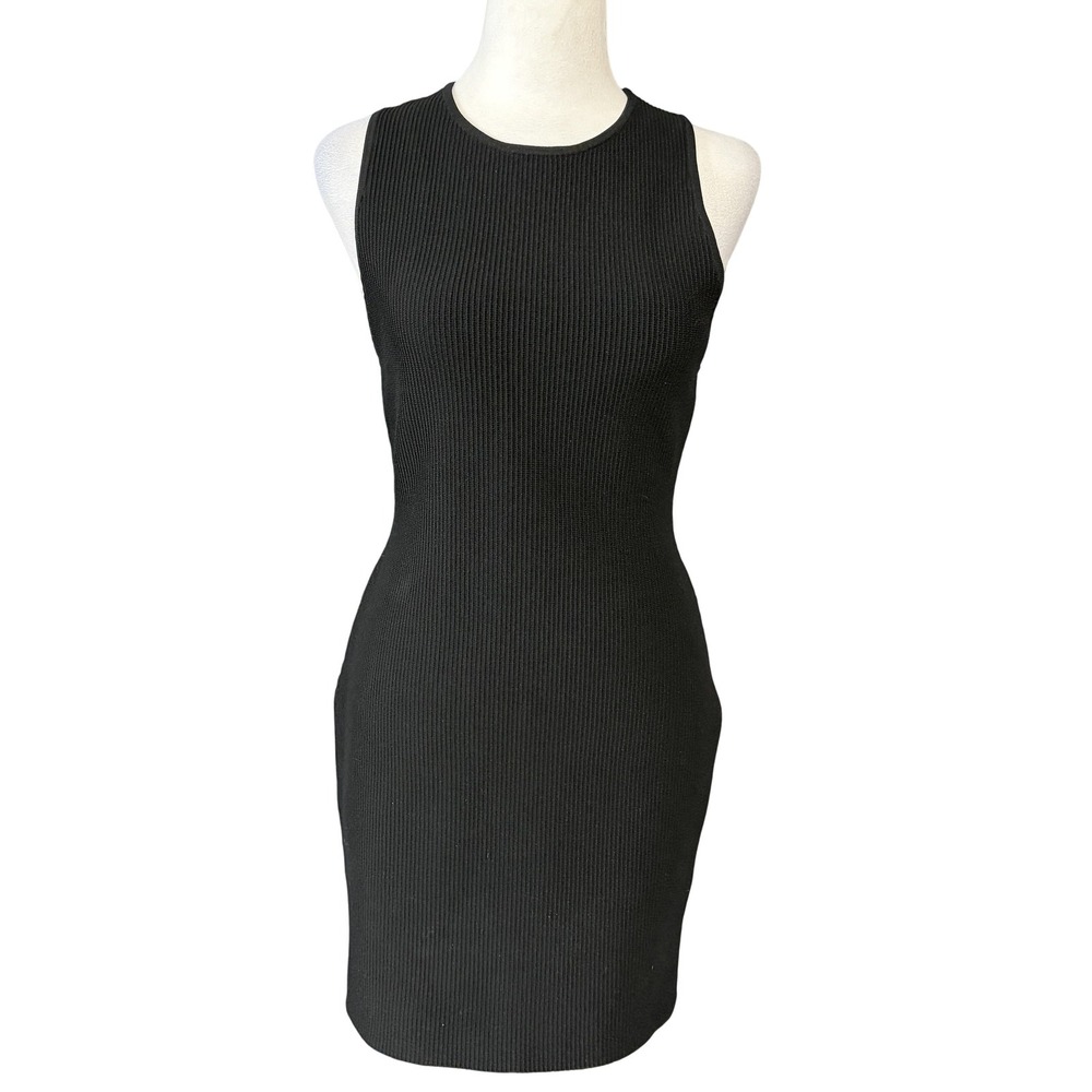 Babaton Dress Womens Medium Black Ribbed Knit Sleeveless Bodycon Mini SPX‎